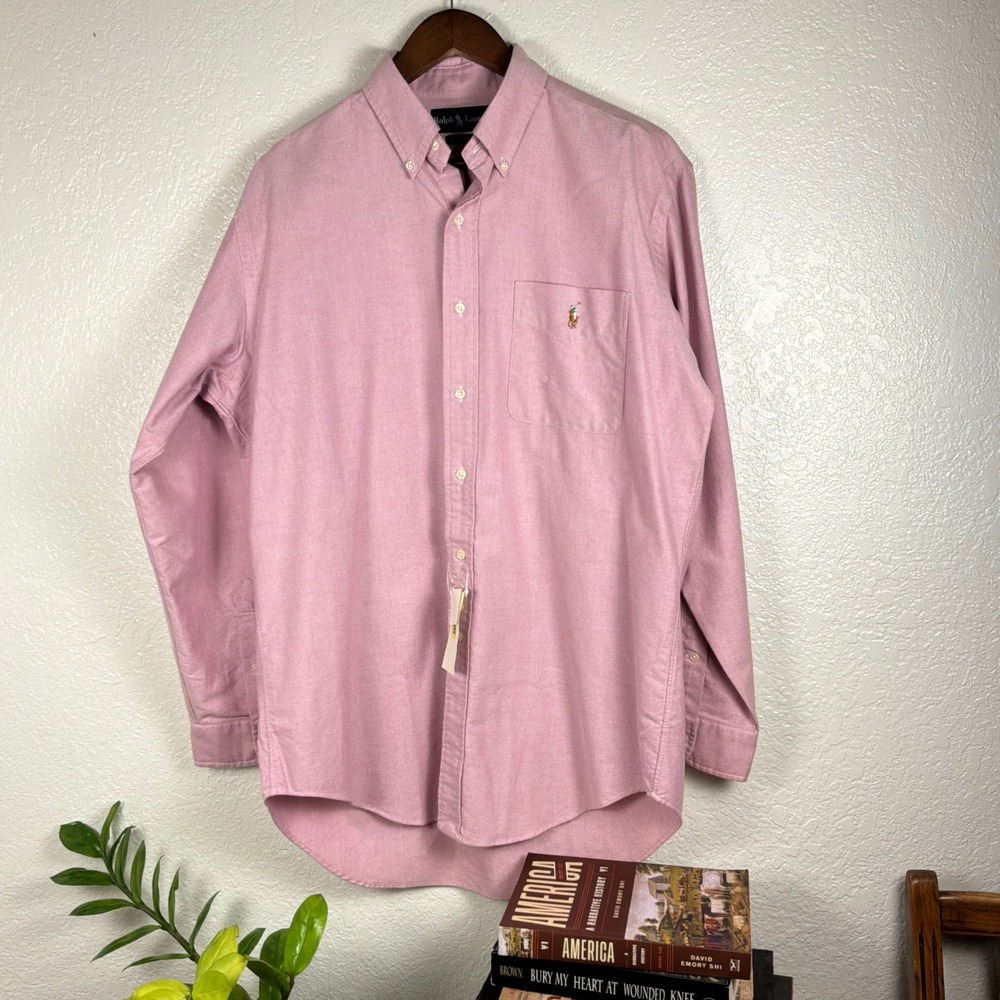 Ralph Lauren Oxford Shirt Mens M Pink NWT Classic Fit Multicolor Pony Vintage